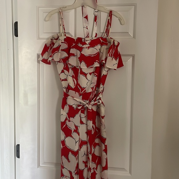 J.O.A Los Angeles Anthropologie red white floral long romper jumpsuit S Rare EUC - Picture 6 of 8
